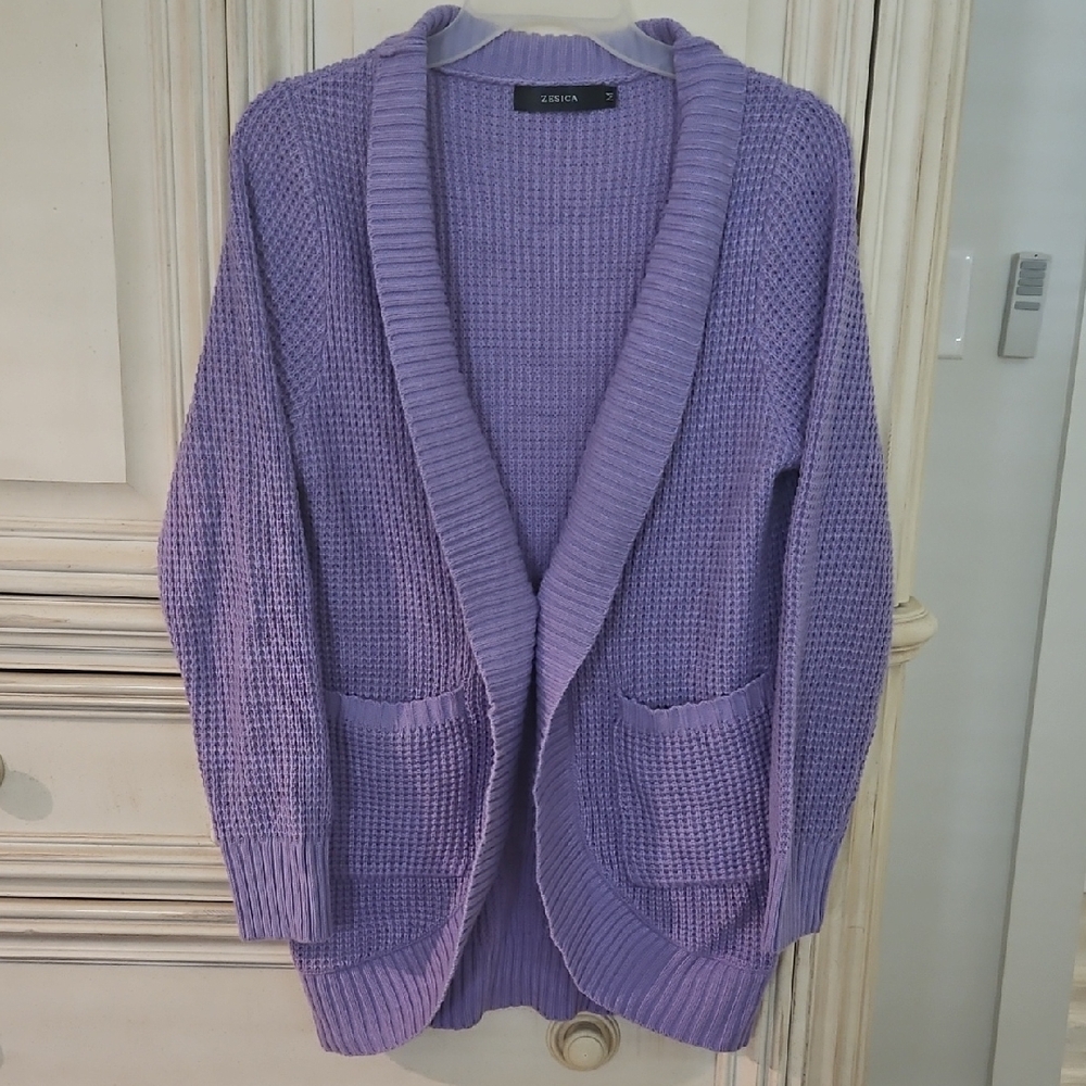 Zara Purple Cardigan Sweater with Ribbed Knit
